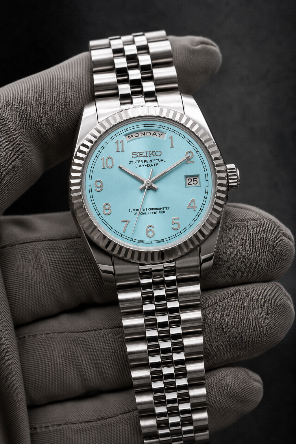 Day-Date Number Dial Bleu Clair