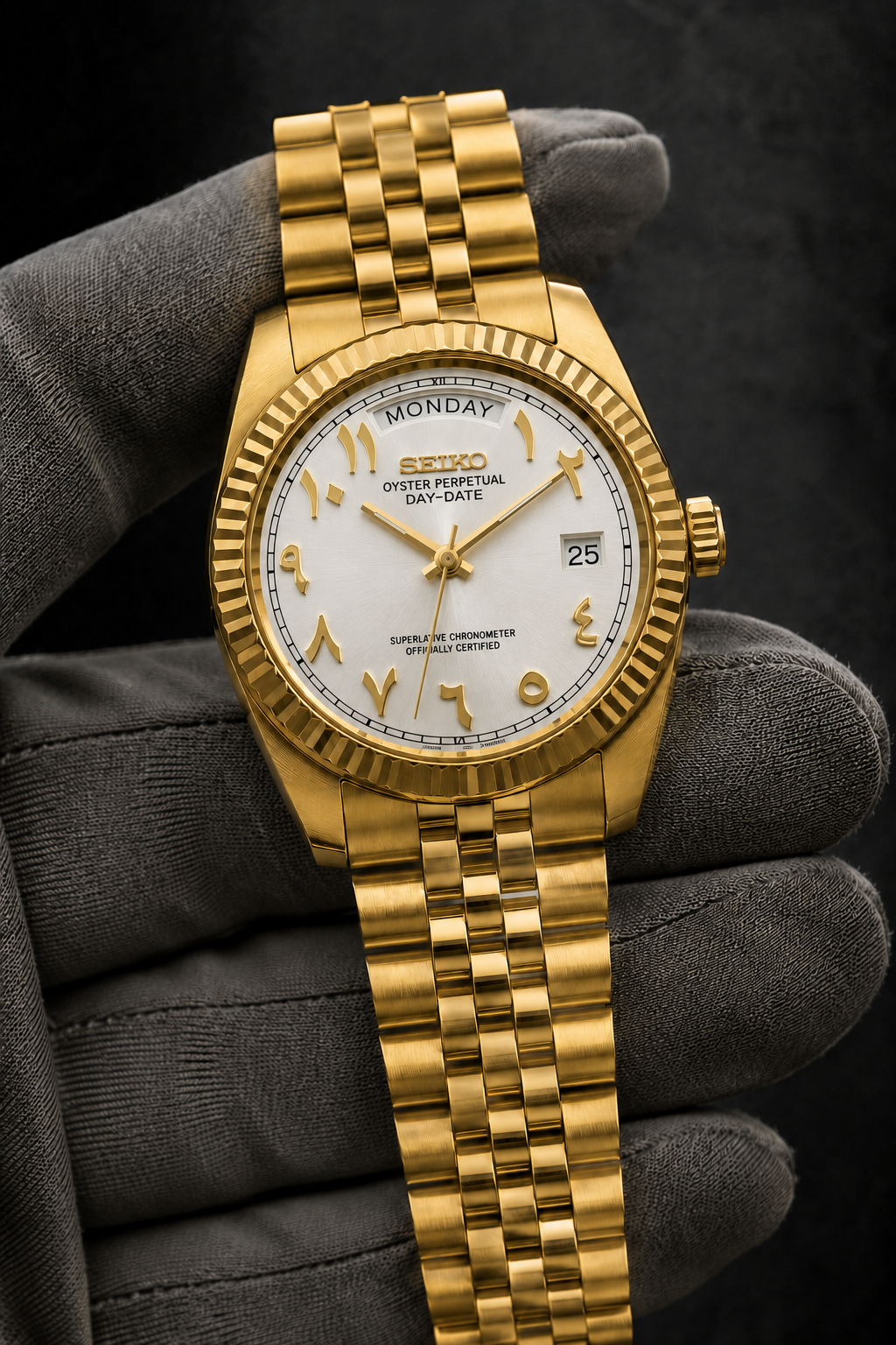 Day-Date Arabic Dial Or Jaune Blanc